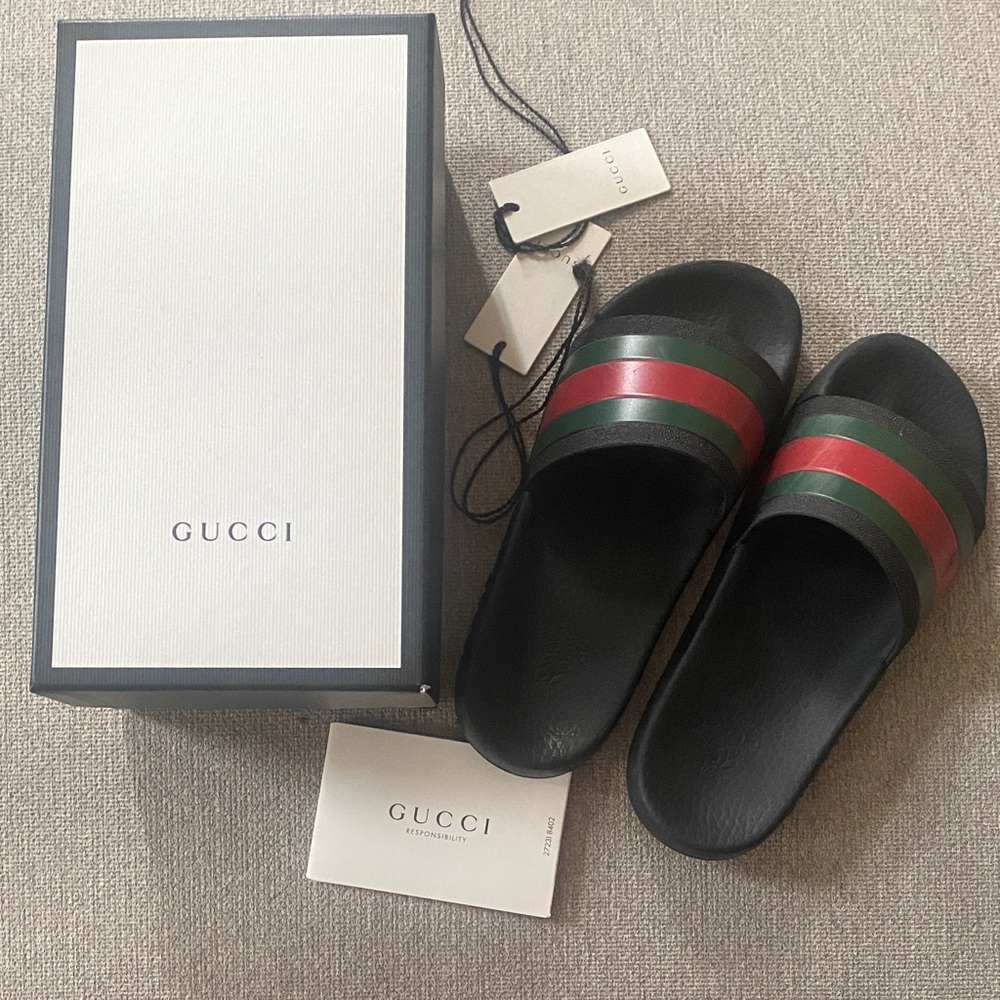 Gucci Black and Green Slide Sandals kids
